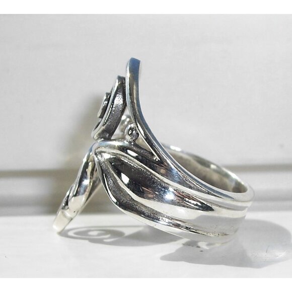 925 STERLING SILVER Adjustable Swirls Statement Bypass Ring - Picture 7 of 10